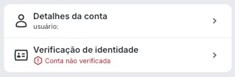 Menu com indicação de conta não verificada