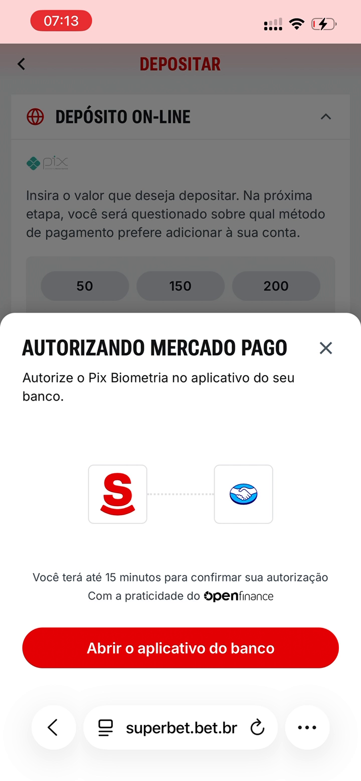 Tela de autorização com Mercado Pago