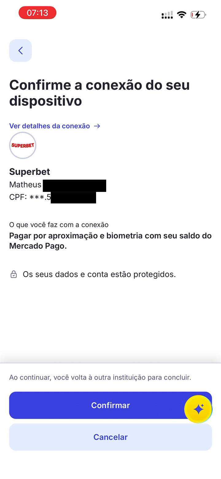 Confirmação da conexão do dispositivo no banco