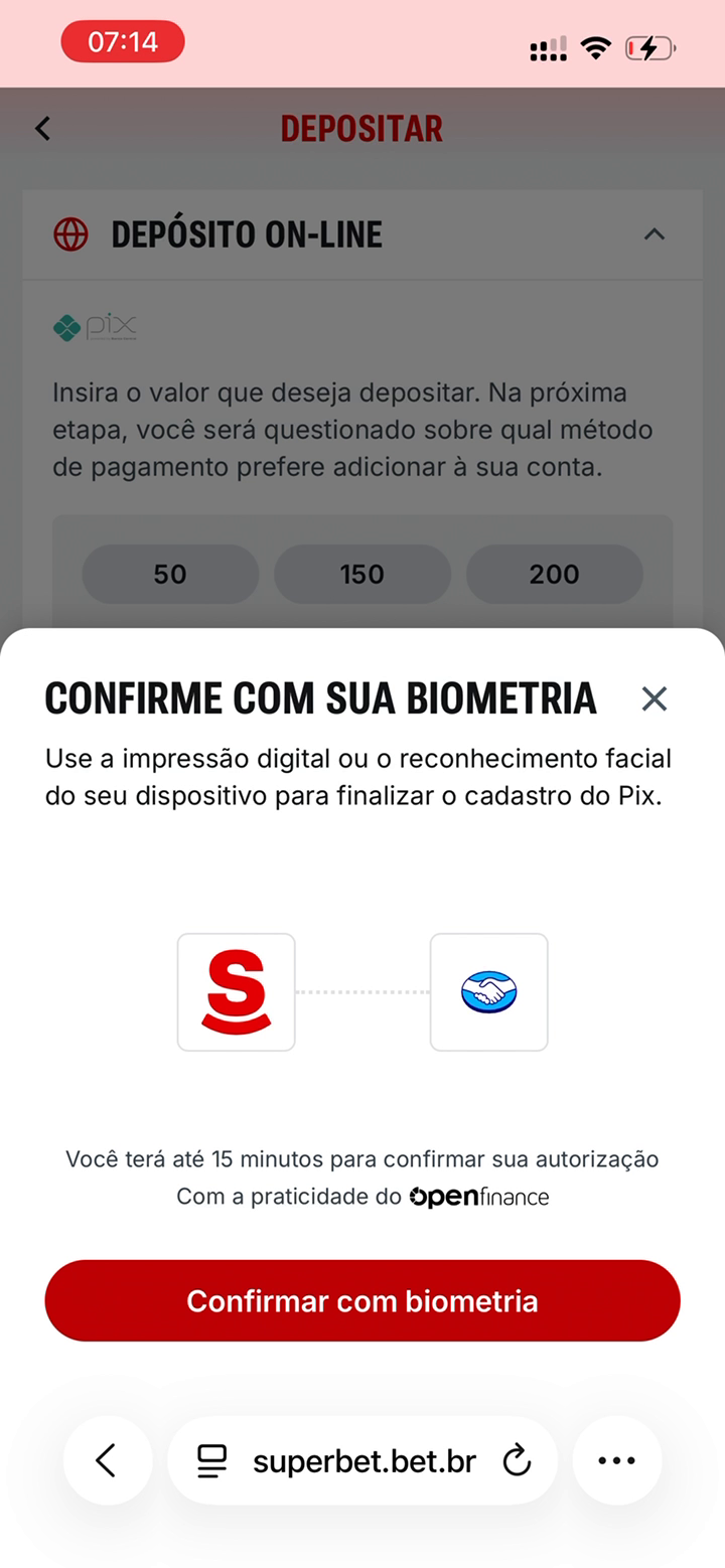 Tela de confirmação com biometria