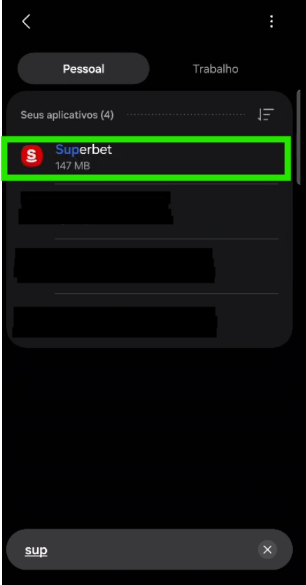 Lista de aplicativos do Android com o aplicativo Superbet em destaque